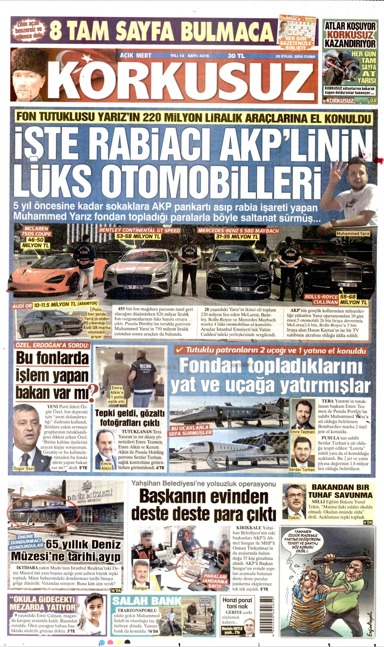 KORKUSUZ gazetesinin 25 Eylül 2026 tarihli birinci sayfası