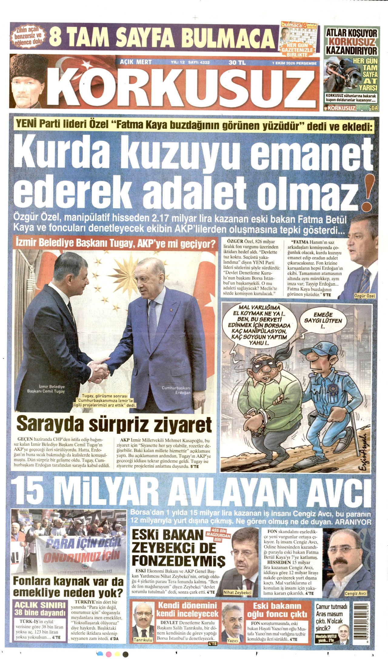 KORKUSUZ gazetesinin 1 Ekim 2026 tarihli birinci sayfası
