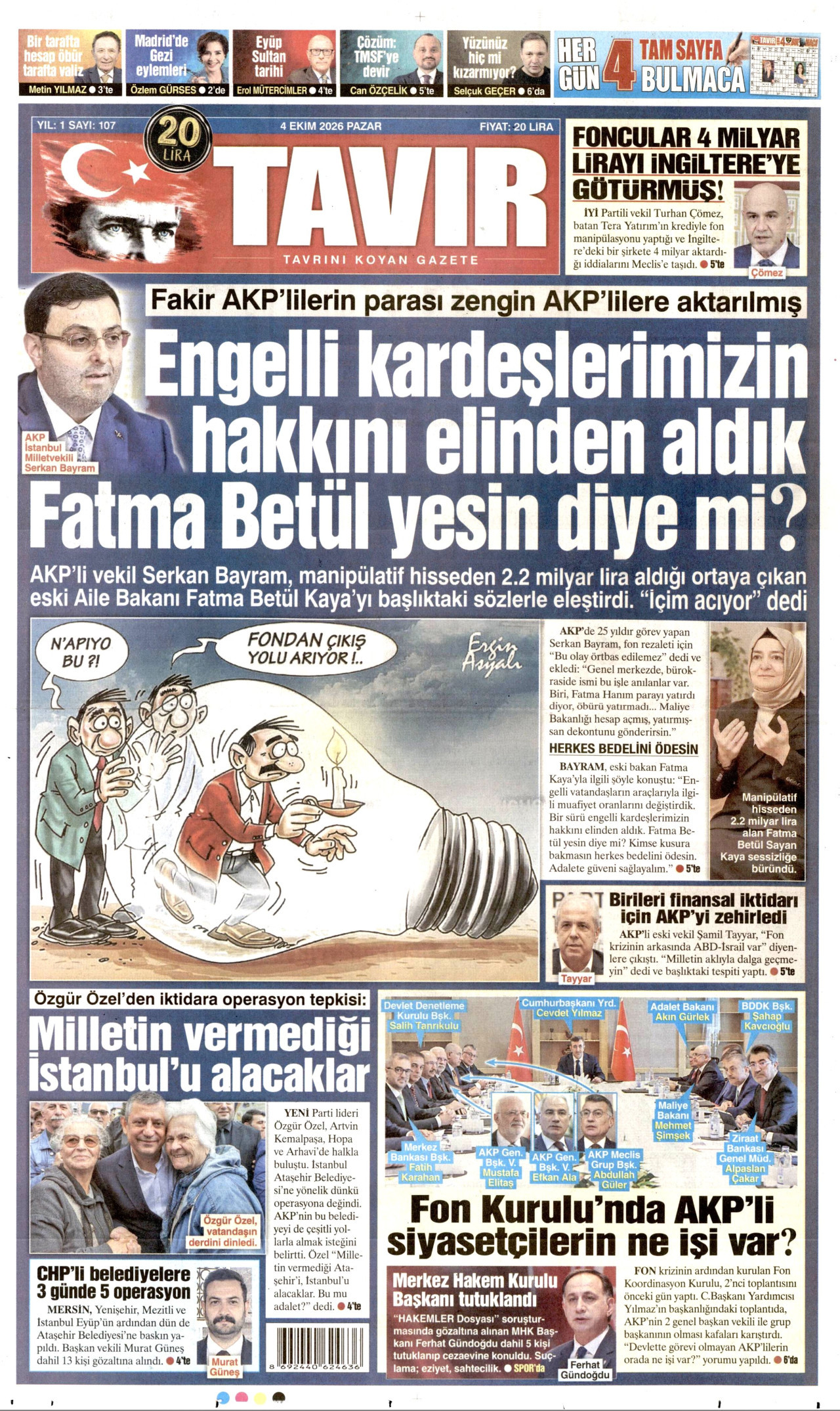 TAVIR GAZETESİ gazetesinin 4 Ekim 2026 tarihli birinci sayfası