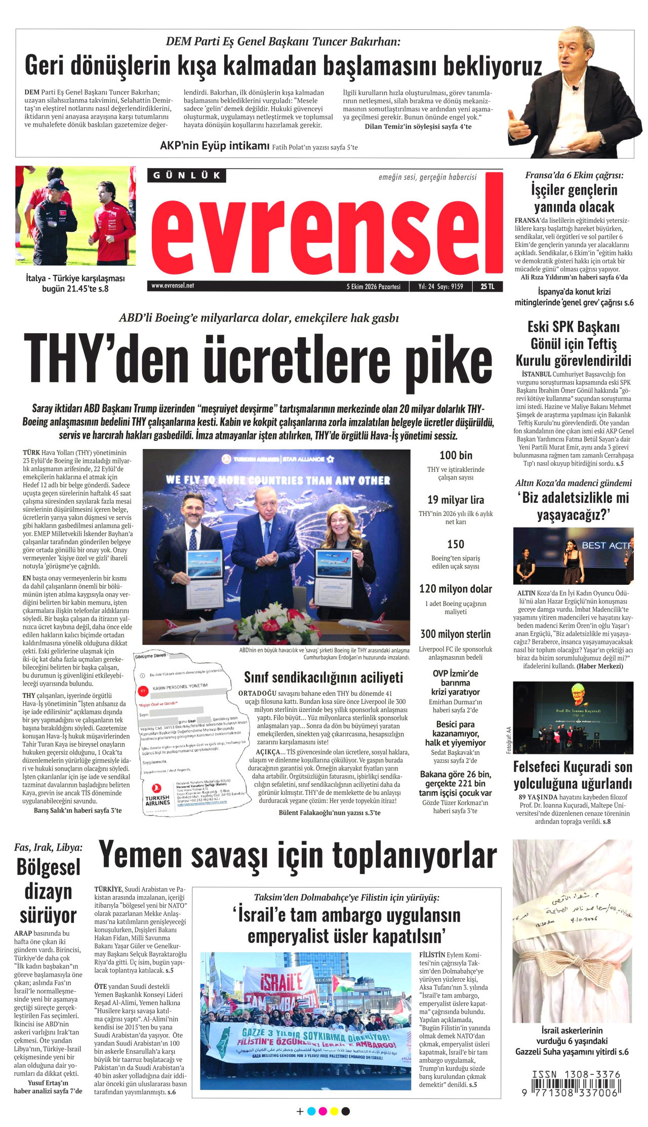 EVRENSEL gazetesinin 5 Ekim 2026 tarihli birinci sayfası