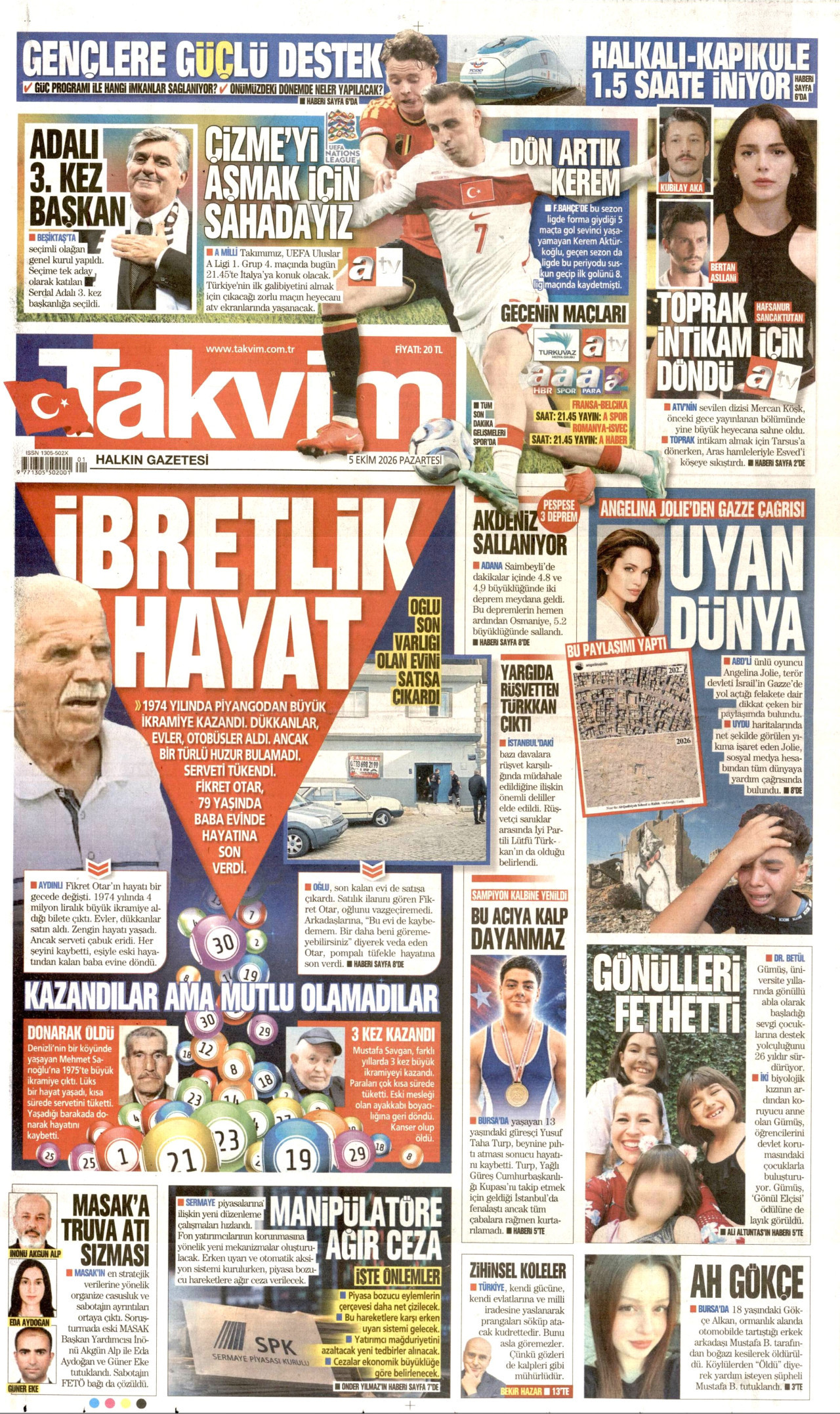 TAKVİM gazetesinin 5 Ekim 2026 tarihli birinci sayfası