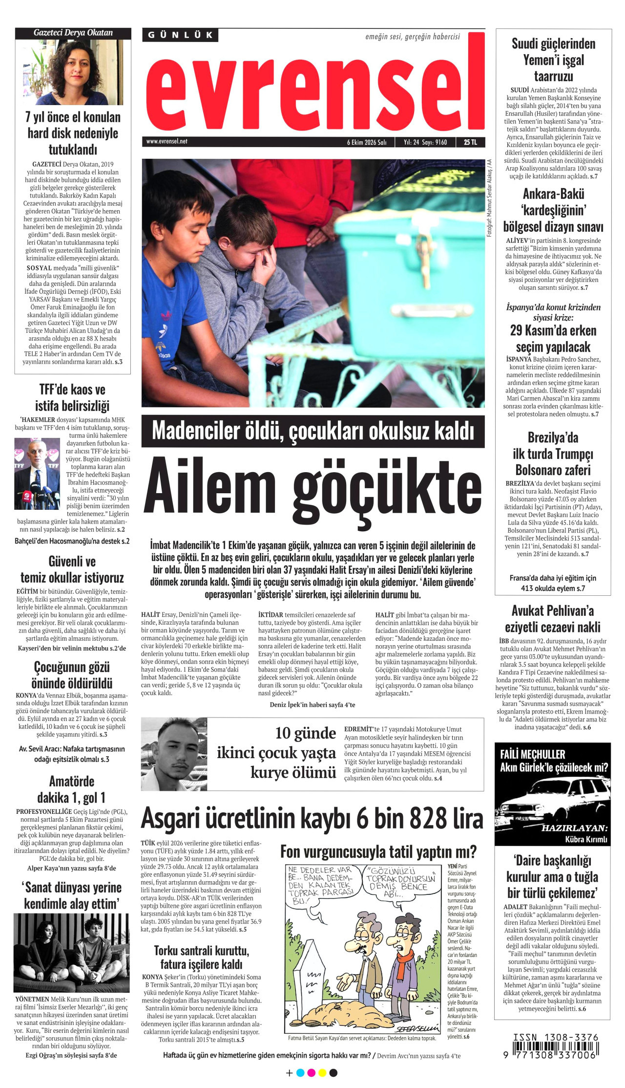 EVRENSEL gazetesinin 6 Ekim 2026 tarihli birinci sayfası