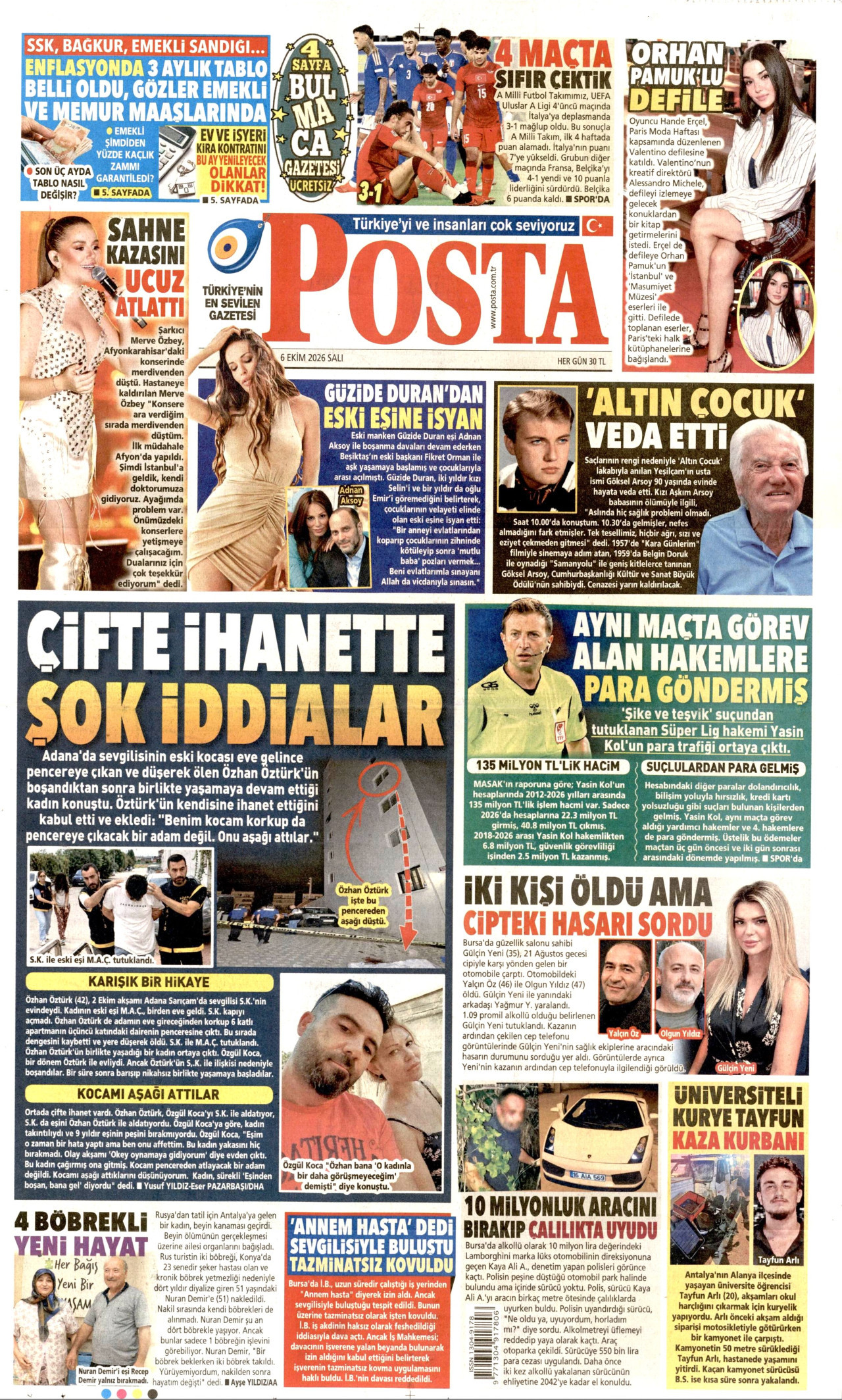 POSTA gazetesinin 6 Ekim 2026 tarihli birinci sayfası