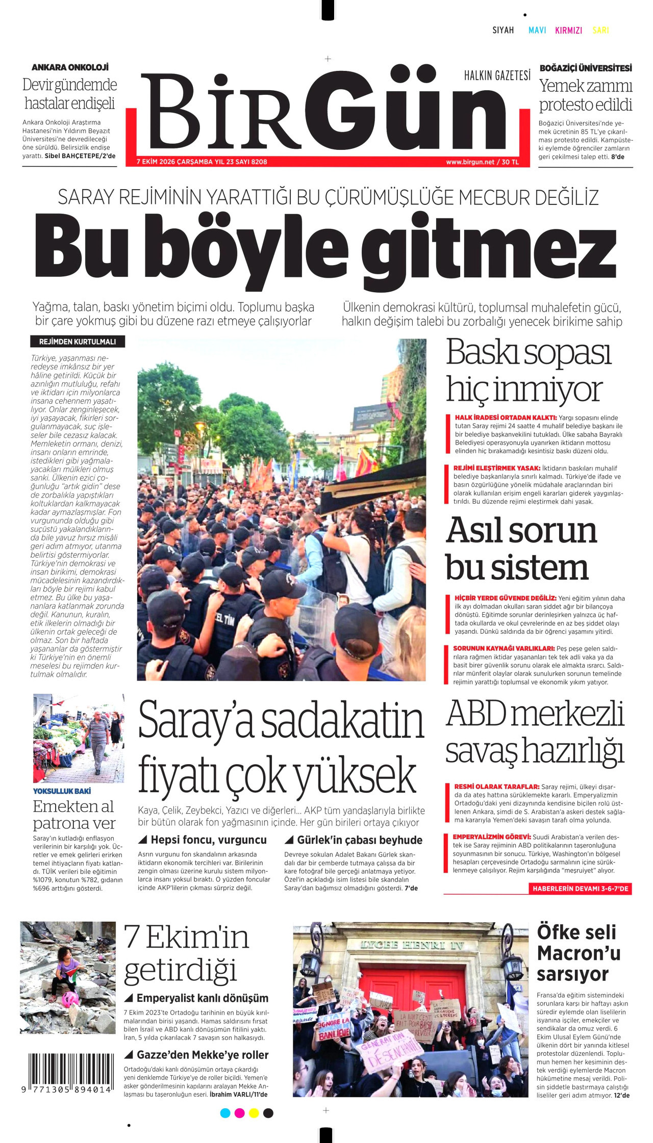 BİRGÜN gazetesinin 7 Ekim 2026 tarihli birinci sayfası